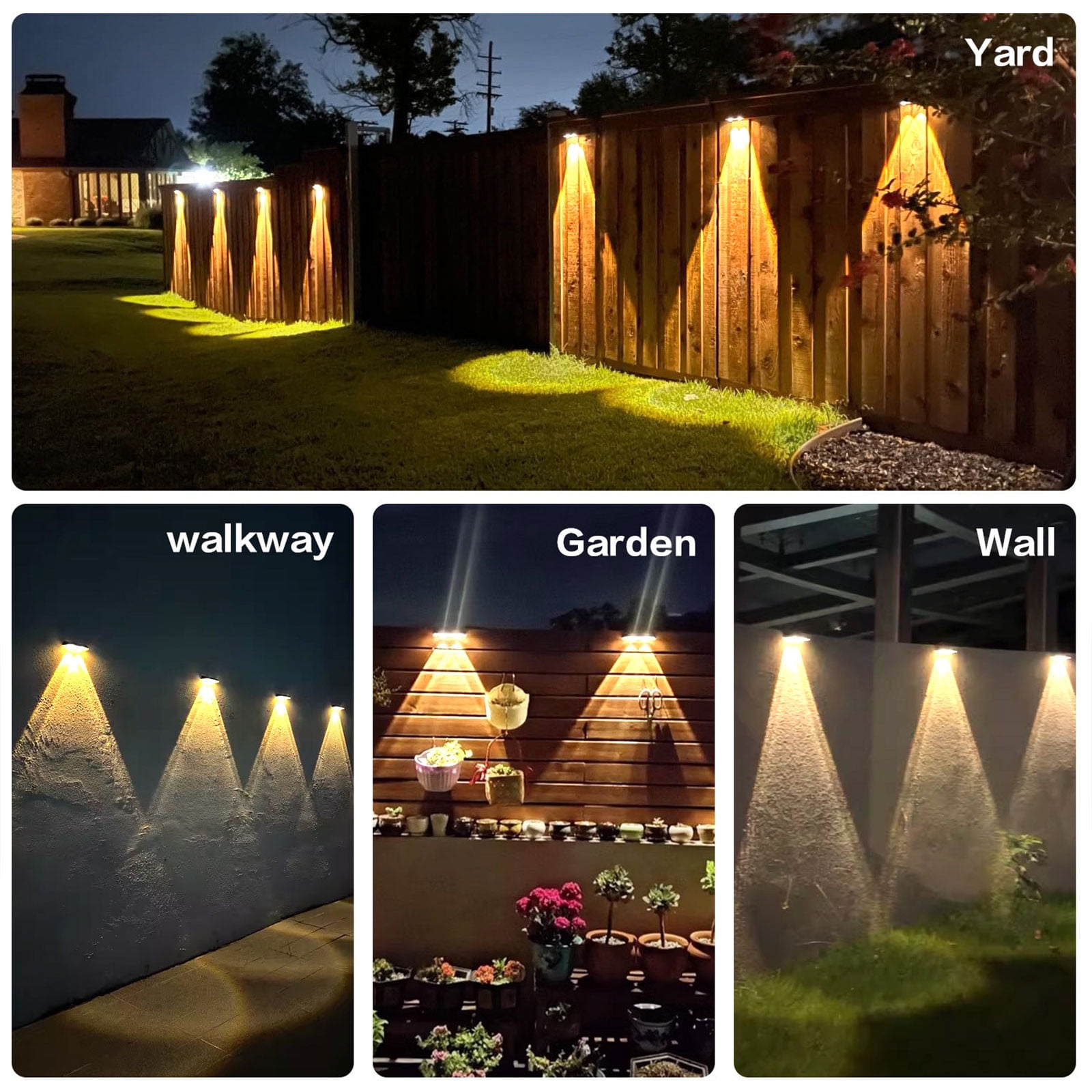 Djiypn Solar Fence Lights Outdoor, 10 Pack Warm White Fence Lights Solar Powered with 2 LED, IP65 Waterproof, Deck Lighting for Backyard, Patio, Wall, Railing, Pool, Stair