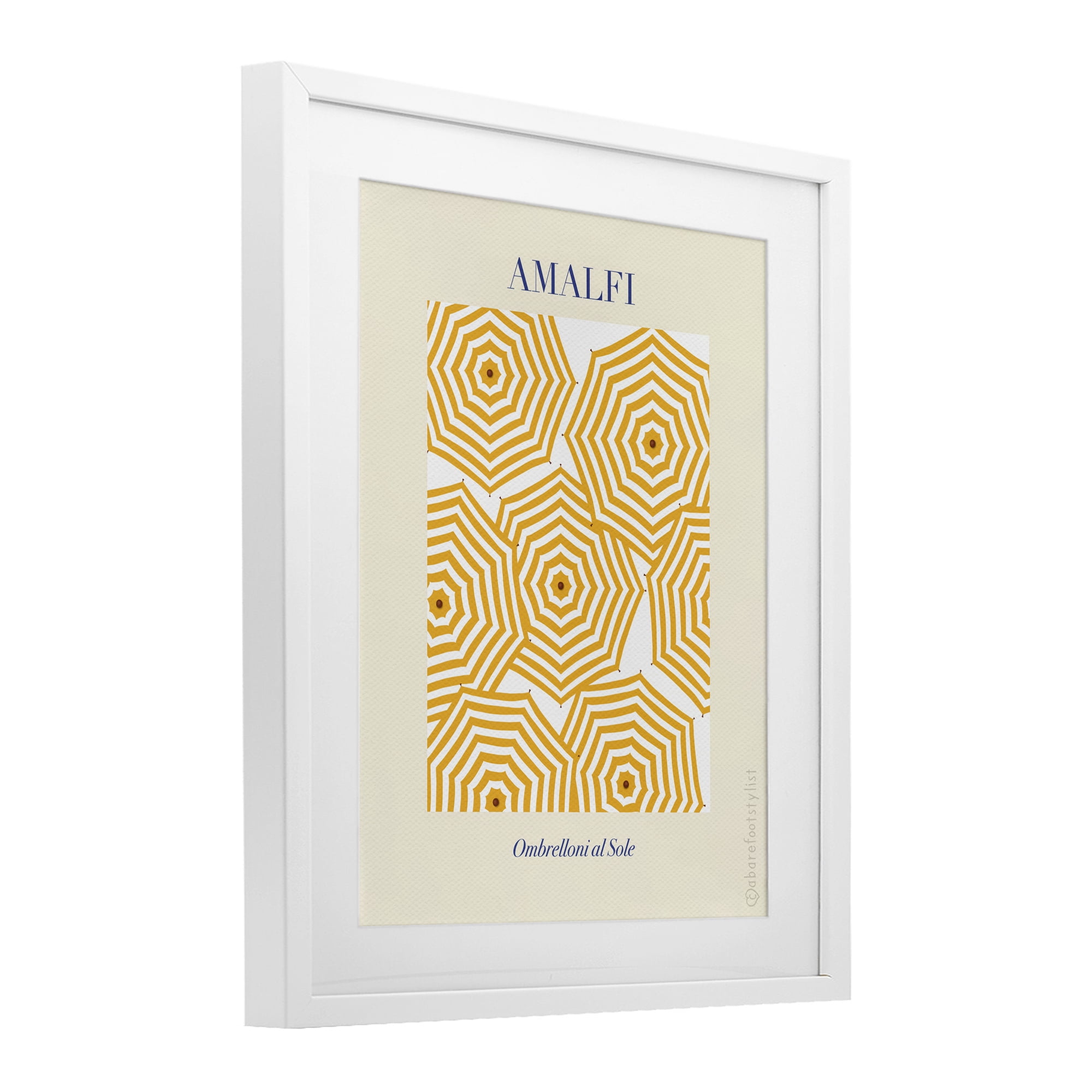Stupell Industries Yellow Amalfi Umbrellas White Framed Print Under Glass, design by A Barefoot Stylist