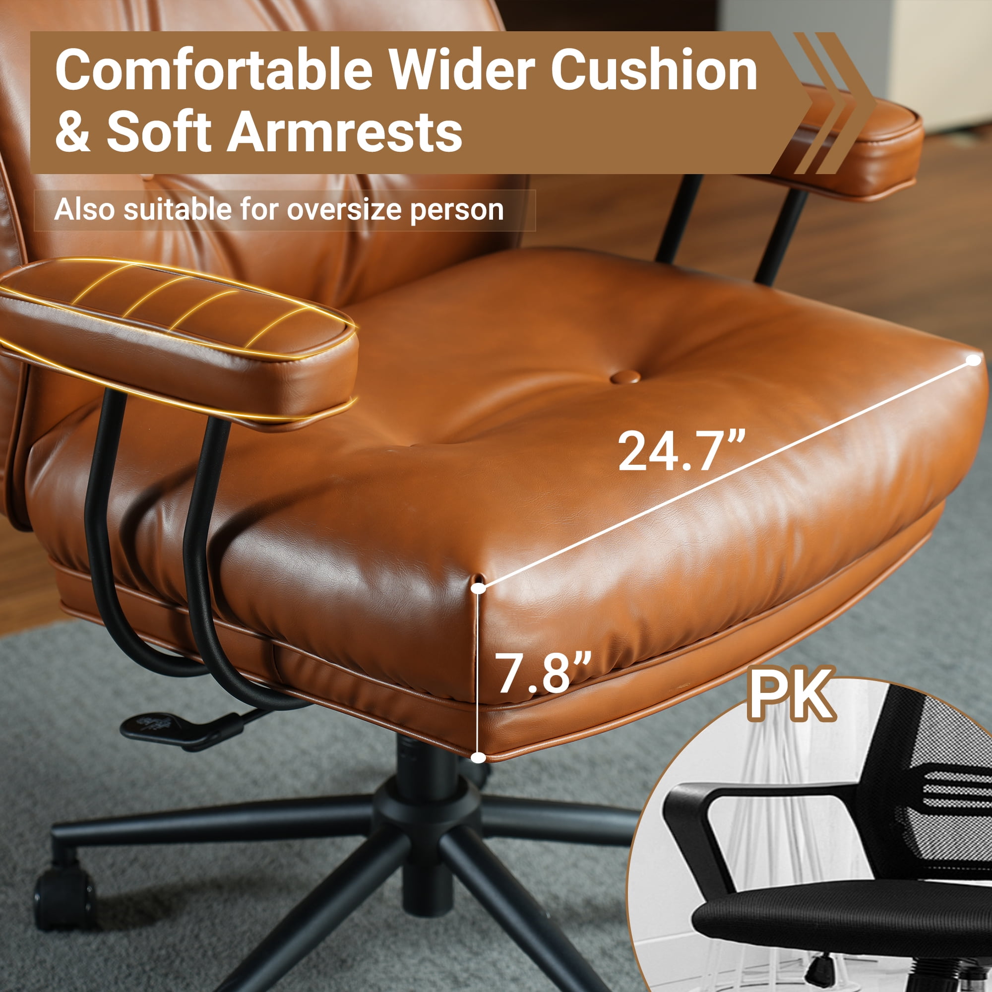 Ovios PU Leather Office Chair High Back Ergonomic Desk Chair with Lumbar Support Mid-Century Executive Computer Chair with Wheels for Home Office, Brown