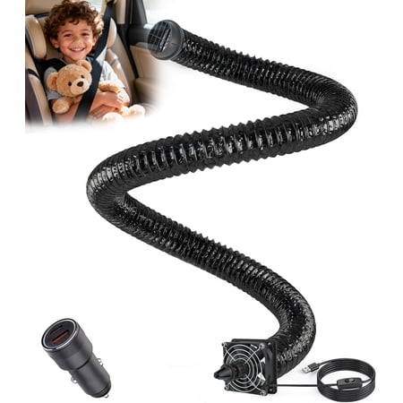 Car AC Vent Extender with USB Airflow Fan, Extendable Air Vent Hose for Backseat, AC Tube Back Seat Air Conditioning for Baby, Rear Seat Cooling Solution for Kids & Pets