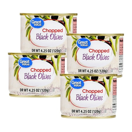 Greek Black Olives - (4 Pack) Great Value Chopped Black Olives, 4.25 oz