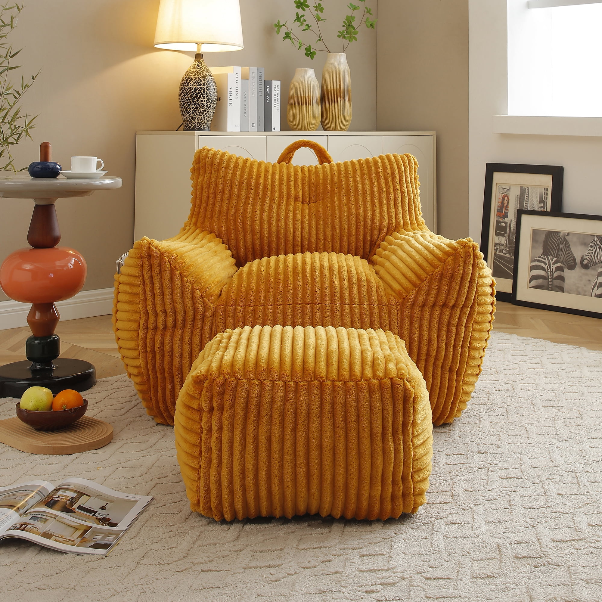 Jopath Giant Bean Bag Chair,Giant Plush Bean Bag Chair For Adults With Armrests And Footstool,Cozy Fluffy Cloud Mini Couch For Living Room, Bedroom & Dorm Orange