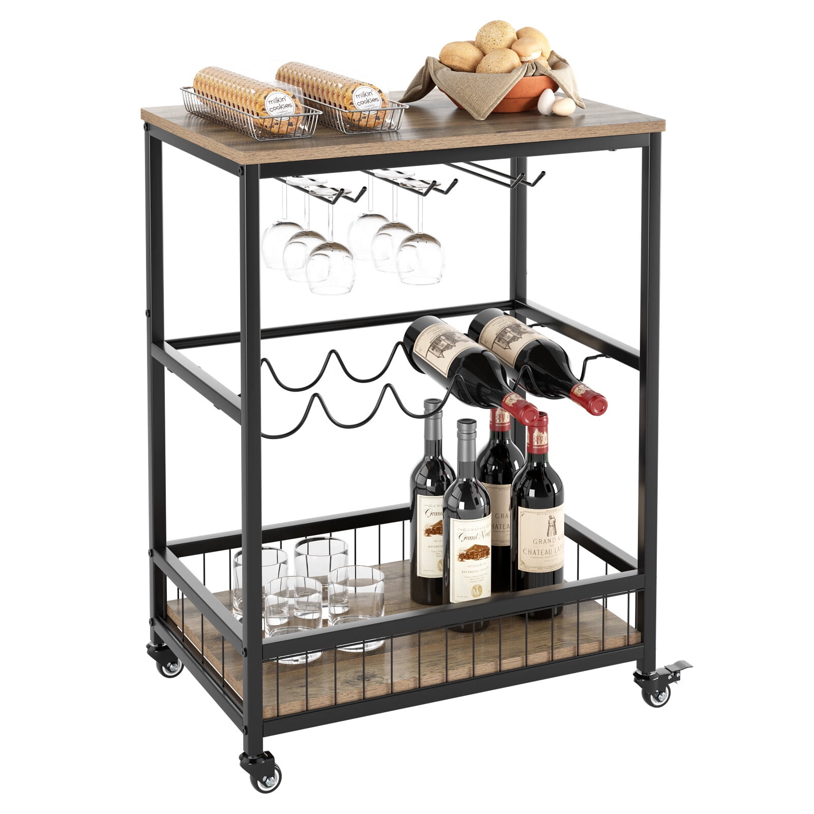 Homecho Mini Bar Carts Wine with Wheels, Wine Cart with Glass Holder Portable Bar for