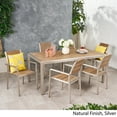 thumbnail image 2 of Gannon Outdoor Modern 6 Seater Aluminum and Faux Wood Dining Set, Natural and Silver, 2 of 8