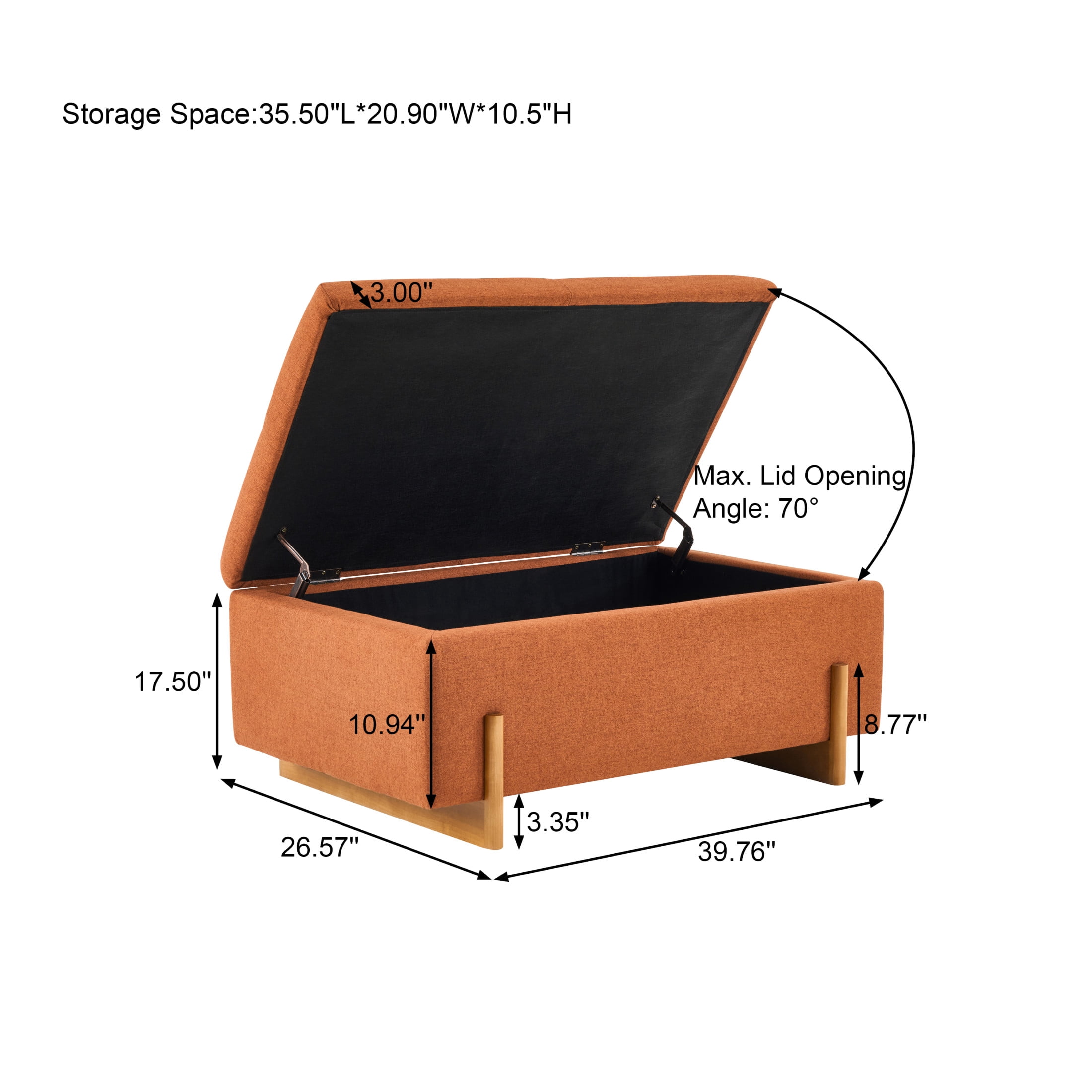 Christopher Knight Home 39" Modern Upholstered Ottoman, Storage Bench with Lift-Top Lid, Burnt Orange