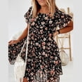thumbnail image 1 of Pop Seller Women's Casual Loose Flowers Print All-match Short Sleeve Dress Black 2XL, 1 of 3