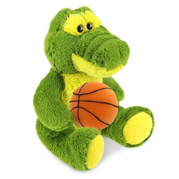 DolliBu Sitting Green Alligator Stuffed Animal with Basketball Plush - Huggable Alligator, Playtime Plush Toy, Cute Wildlife Gift Plush Doll Animal Toy for Kids and Adults - 12 Inches