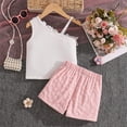 thumbnail image 4 of XIYON Toddler Girls Clothing Set Baby Kids Girls 2 Piece Outfit Fashion Spaghetti Strap Ribbed Top With 3D Floral Detail And Bow Shorts Set 3-4 Years, 4 of 9