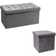thumbnail image 1 of PINPLUS Folding Storage Ottoman Footstool,Long Shoes Bench,Velvet Footrest Stool Seat,Toy Storage Box with Lid for Living Room,Grey,30", 1 of 8