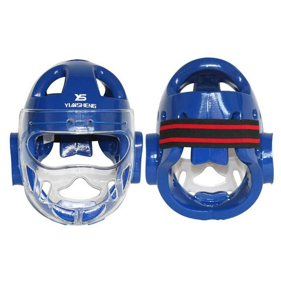 Karate Headgear Safety Protector facial ajustable para Sanda Kickboxing Azul Cola casco de kickboxing