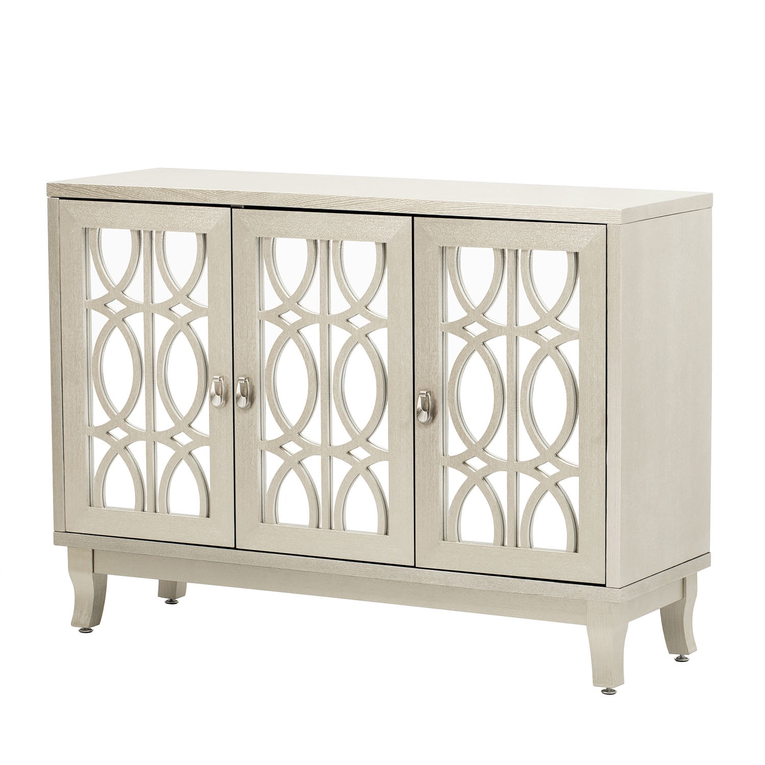 Kadyn Sideboard with Glass Doors, Accent Storage Cabinet with 3 Door, Sideboard Buffet Cabinet for Hallway, Champagne Kadyn Sideboard with Glass Doors, Accent Storage Cabinet with 3 Door, Sideboard Buffet Cabinet for Hallway, Champagne
