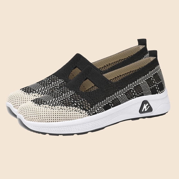 BADHUB Women's Orthopedic Sneakers Breathable Soft Shoes Casual Mesh Slip On Women's Woven Orthopedic Breathable Soft Shoes Black 39