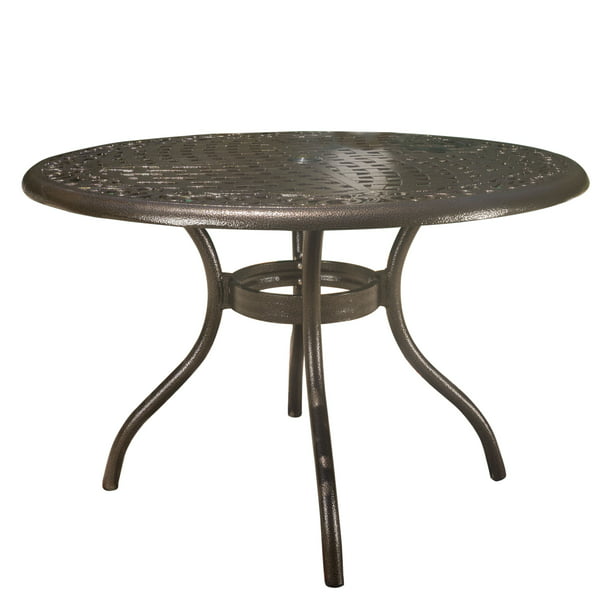 Pittman Outdoor Cast Aluminum Round Dining Table Hammered Bronze Com - Bronze Color Patio Set