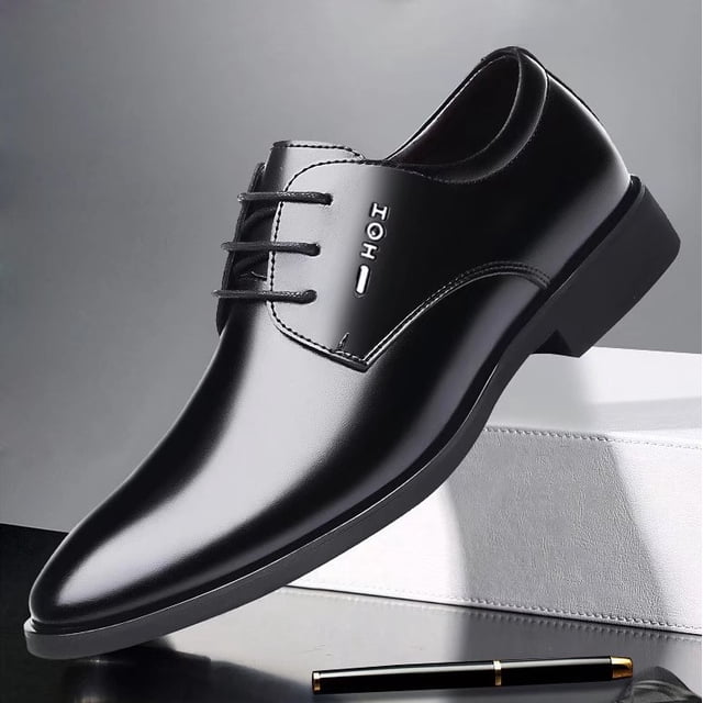 Zapatos de cuero para hombre, puntiagudos, con cordones, suela blanda, zapatos de vestir de negocios para jóvenes, transpirables, zapatos de trabajo para hombres que combinan con todo (negro), talla 42 ZefeiWu 8390615013918