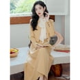 thumbnail image 5 of Traje de dos piezas de primavera y otoño para mujer, nueva ropa elegante de estilo socialité, abrigo de color amarillo crema de alta calidad, falda, 5 of 5