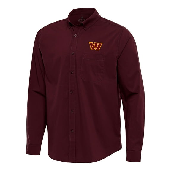Men's Antigua Burgundy Washington Commanders Flight Woven Tri-Blend Long Sleeve Button-Down Shirt