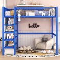 thumbnail image 2 of Full Loft Bed with 4-Tier Storage Shelves, Metal Loft Bed Frame with Safety Guardrail, Full Size Loft Bed for Teens Juniors Adults, Noise-Free, No Box Spring Needed, Blue, 2 of 8
