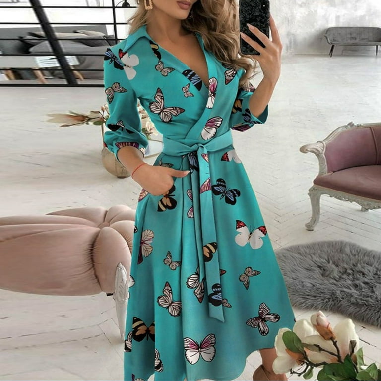 BEEYASO Clearance Summer Dresses for Women 3 4 Sleeve Mid Length