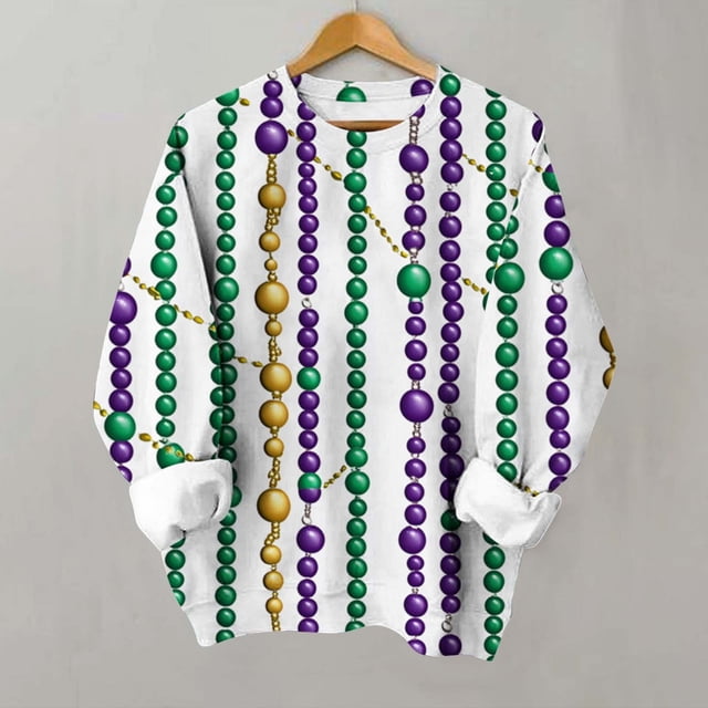 TaTaai Femmes Imprimé Mardi Gras Mode Chandail en Molleton Col Rond Ample Haut Décontracté Manches Longues Sans Capuche Chandail pour Usage Quotidien Rue Bureau Doux Confortable Élégant Cadeau