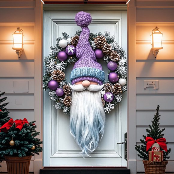 Linnome Santa Claus Themed Christmas Door Cover 35x71 Inches, Festive Holiday Door Decoration for Indoor Party