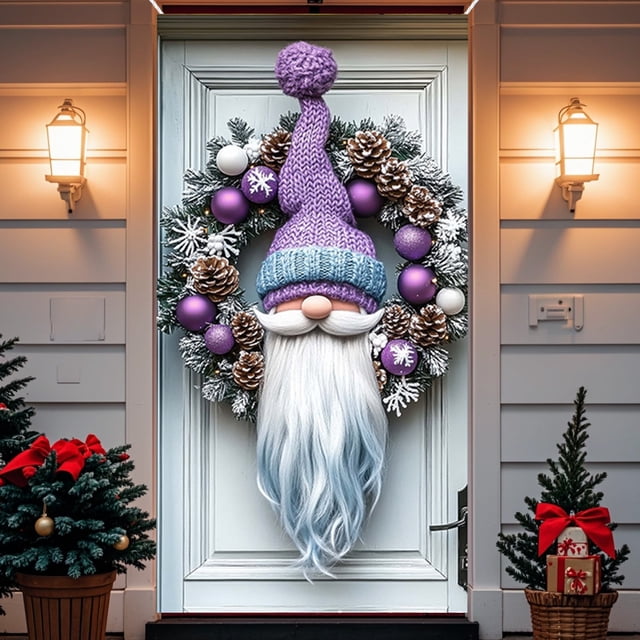 Linnome Santa Claus Themed Christmas Door Cover 35x71 Inches, Festive Holiday Door Decoration for Indoor Party