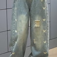 thumbnail image 6 of Ruyang Teen Girls Retro Jeans Ripped High Waist Baggy Straight Denim Pants Kids Wide Leg Fall Y2k Streetwear Denim Trousers, 6 of 9