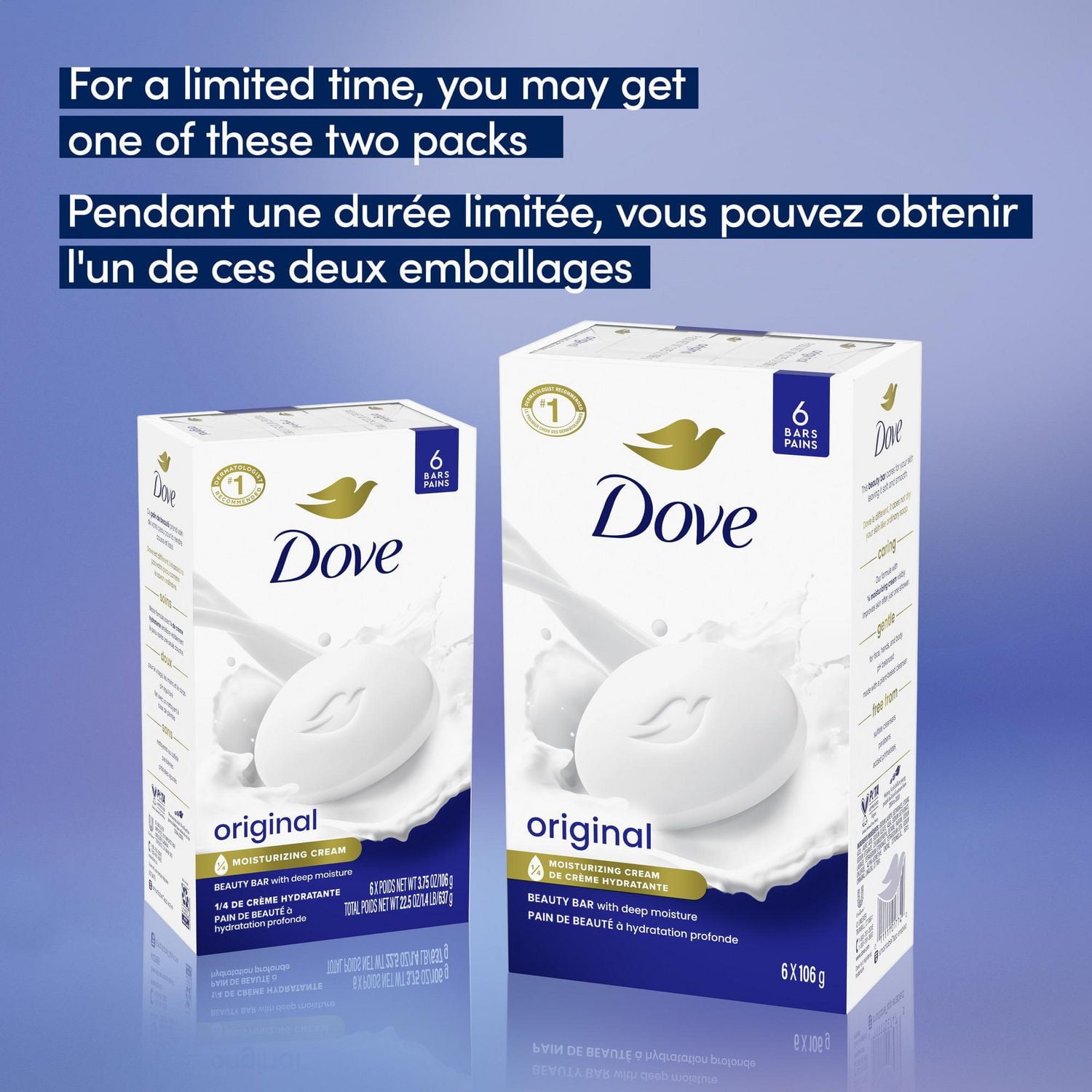 Dove Pain de Beauté nettoyant doux pour la peau et hydratant pour un soin cutané doux Original conçu avec 1/4 de crème hydratante