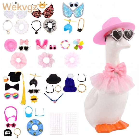 12sets 43pcs 7inches Desk Goose Outfits with Scarf Sunglasses Necklace Dress Up Set for Magnetic Goose Statue Office Present Table Decor