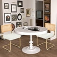 thumbnail image 6 of CangLong Mid-Century Modern, Natural Mesh Rattan Backrest, Upholstered Velvet Seat Armless Chairs with Metal Legs for Home Kitchen Dining Room, Set of 2, Velvet White, 6 of 6