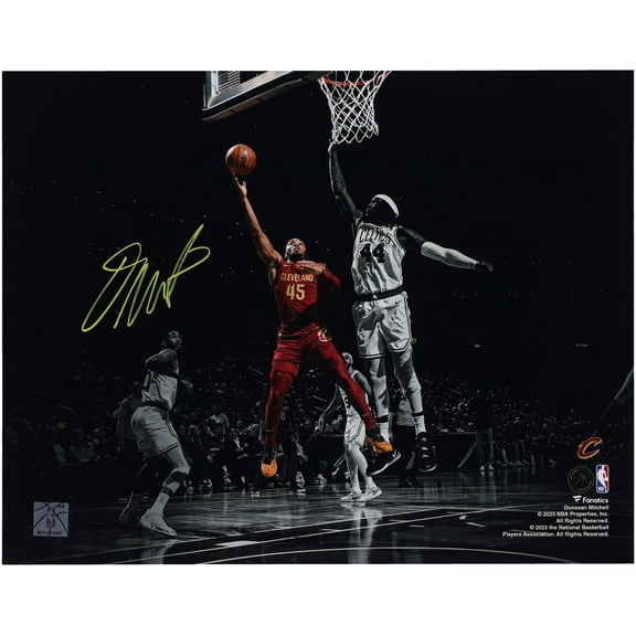 Donovan Mitchell Cleveland Cavaliers Autographed 11" x 14" Spotlight Layup Versus Boston Celtics Photograph - Fanatics Authentic Certified