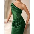 thumbnail image 6 of Dark Green One-Shoulder Sequin Bodice Mermaid Satin Evening Gown, 6 of 30
