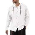 thumbnail image 2 of Hearthz Linen Hooded T Shirts for Man Button Down Long Sleeve Hoodies for Men Drawstring Lightweight Beach Sweatshirts for Men White S, 2 of 10