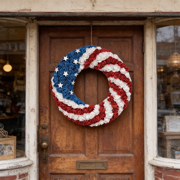11Inch Patriotic Wreath Independence Day,Wreath for the Front Door,Handcrafted Memorial Day American Flag Printed Home Decoration for Indoor and Outdoor