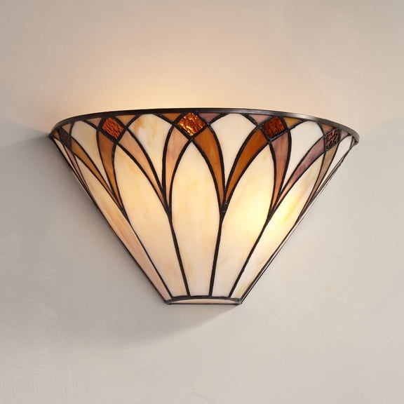 Regency Hill Filton Tiffany Style Wall Light Sconce Bronze Hardwire 12 1/4" Fixture Amber Yellow Stained Art Glass Shade for Bedroom Bathroom Hallway