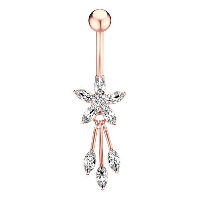 Navel Ring Rhinestone Flower Stainless Steel Body Piercing Jewelry Belly Ring