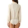 thumbnail image 3 of INSPIRE CHIC Bodysuit for Womens V Neck Long Sleeve Business Work Collared Satin Blouse Bodysuits S Champagne, 3 of 6