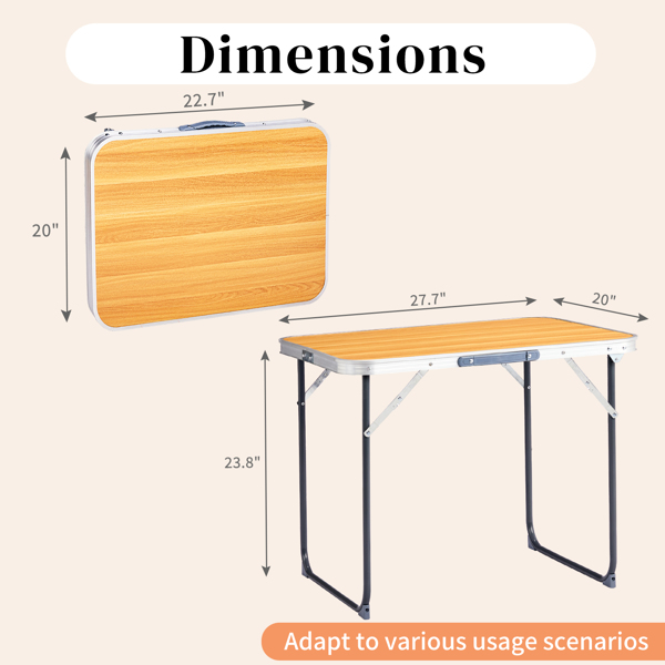 2.3ft Aluminum Camping Folding Table wood grain color - Compact 27.5" Lightweight for Camp/Indoor/Outdoor