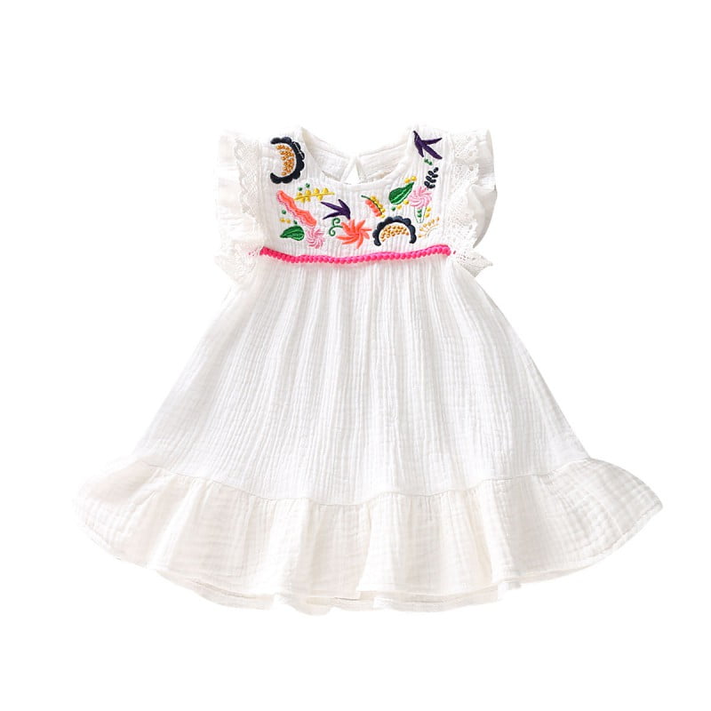 Girls Dresses New Summer Round Neck Princess Dress Casual Solid Color Floral Baby Kids Girl Clothes 3 8T Cute Dress