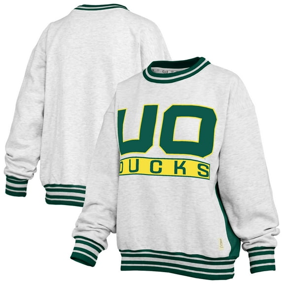 Women's Pressbox Heather Gray/Green Oregon Ducks Endzone Crewneck Sweatshirt