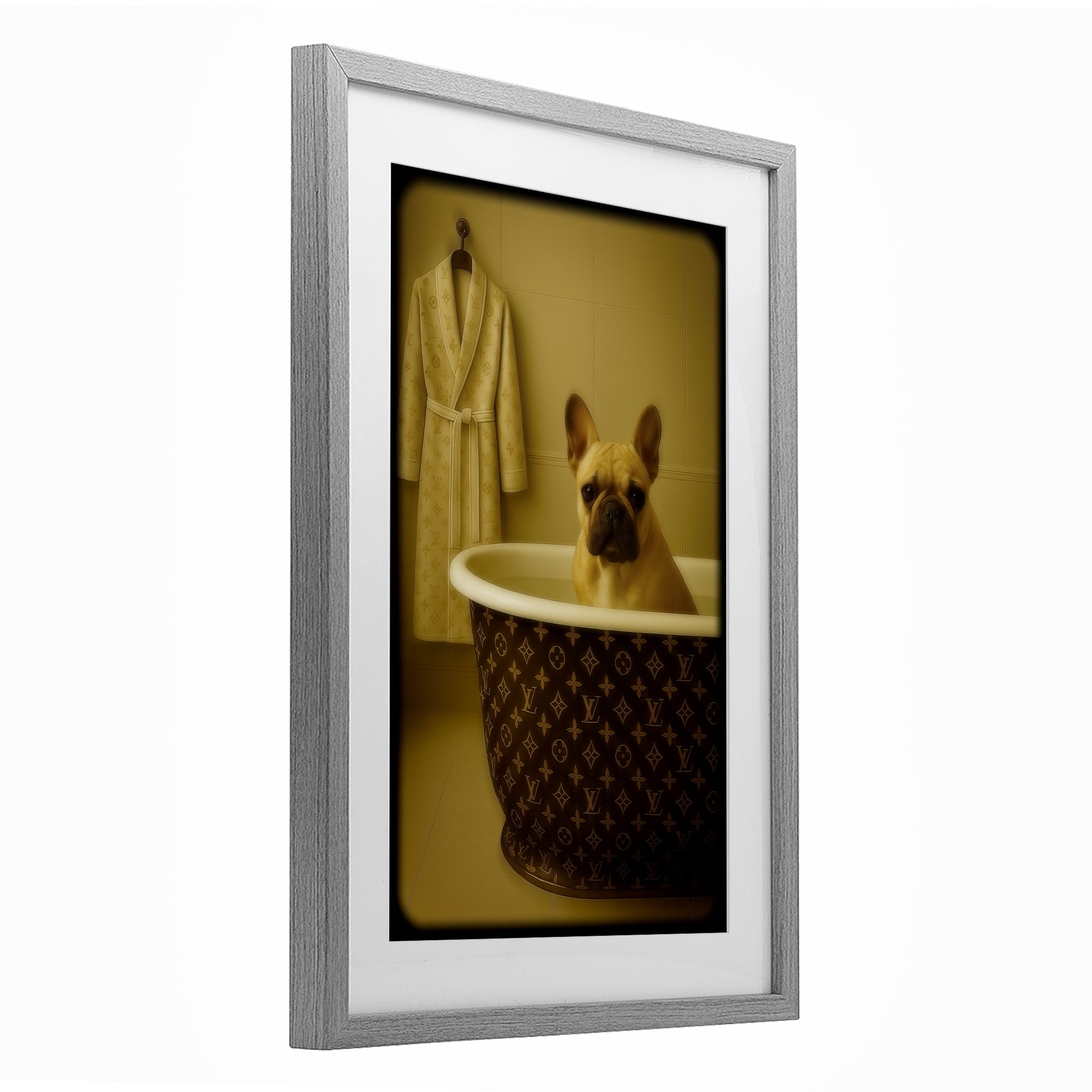 Stupell Industries Couture French Bulldog in Luxury Tub Gray Framed Print Under Glass, design by Grotto Studios