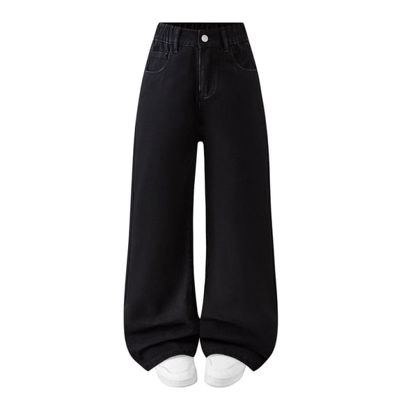 OGLCCG Baggy Jeans for Girls Elastic Waisted Wide Leg Denim Pants for Teen Girls Loose Y2K Streetwear Jeans wiht Pockets 6-13 Years