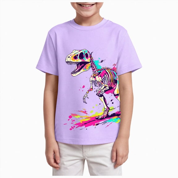Xudanell Boys Short Sleeve T Shirts Kids Crewneck Summer T-Shirts Toddler Graphic Tees Casual Soft Cool Tops 3-8 Years (13-14 Years,Purple)
