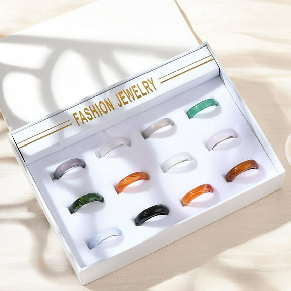 1 box Natural Agate Rings Dyed Mixed color Size 7~8(17~18mm) 12pcs/box