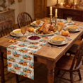 thumbnail image 2 of Orange Blue Pumpkins Fall Table Runner - 72 Inch Long Thanksgiving Brown Checkered Cotton and Linen Blended Dress Scarves Farmhouse Table Runner for Kitchen Dining, Coffee Table, 13" x 72", 2 of 8