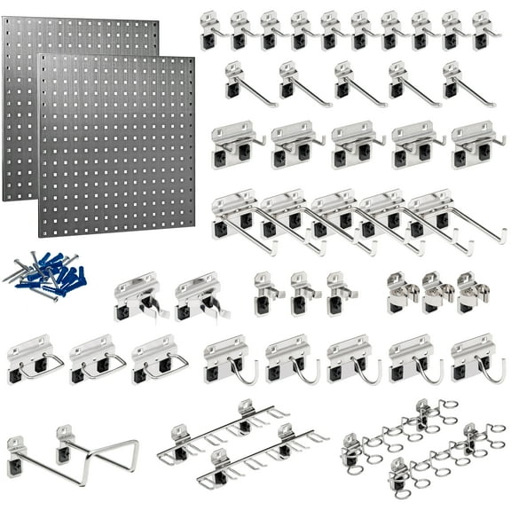 Triton Products (2) 24 In. W x 24 In. H 304 Stainless Steel 18-Gauge Square Hole Pegboards with 46 pc Stainless LocHook Assortment