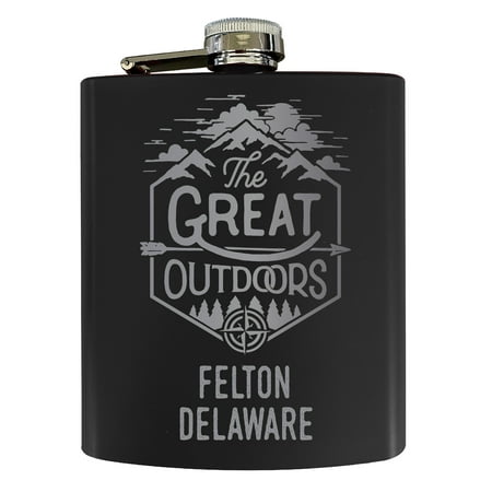 

Felton Delaware Laser Engraved Explore the Outdoors Souvenir 7 oz Stainless Steel 7 oz Flask Black