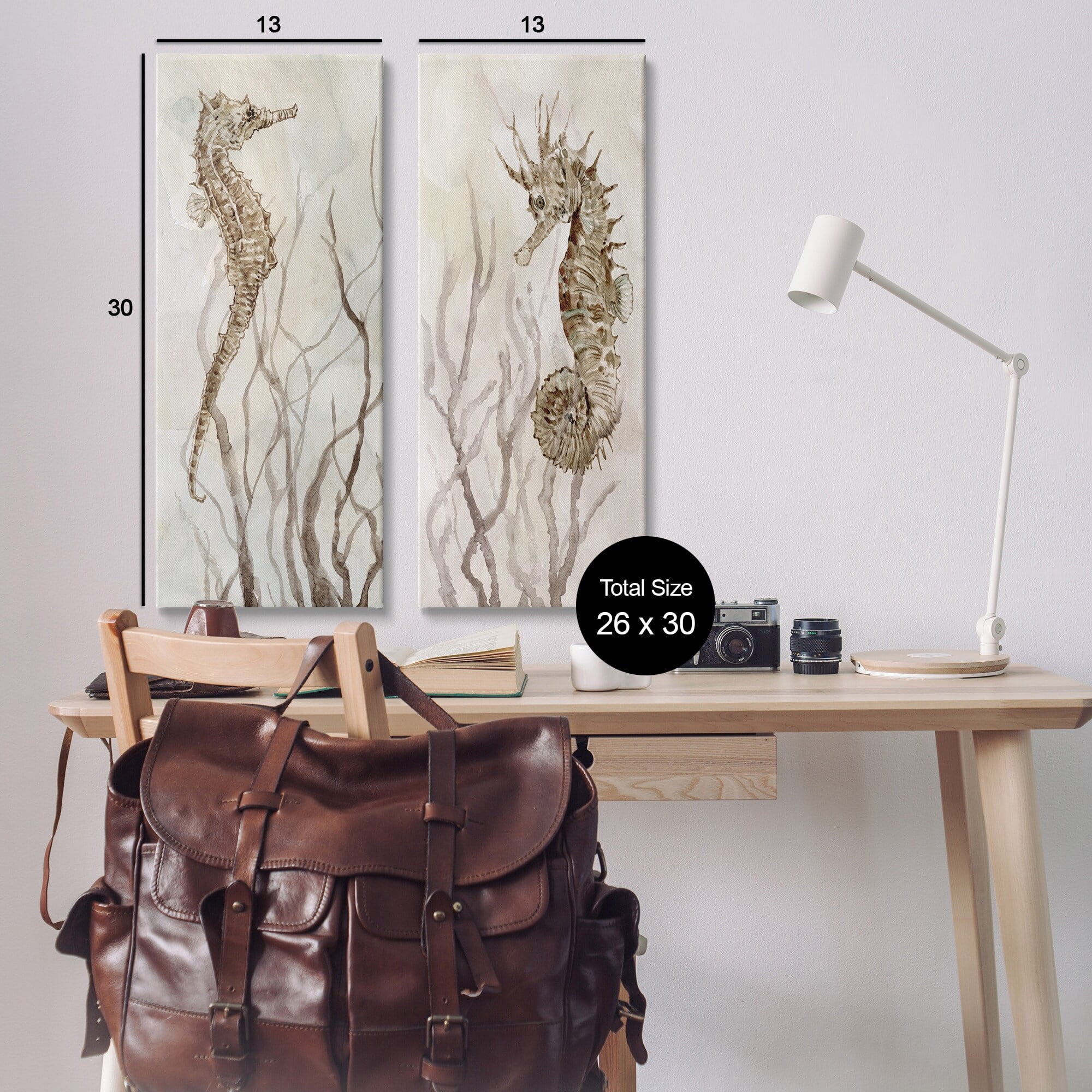 Enchanted Sea Horse Ocean Algae Marine Life 13" x 30" Framed Painting Canvas Art Print, by Stupell Home Décor Set of 2
