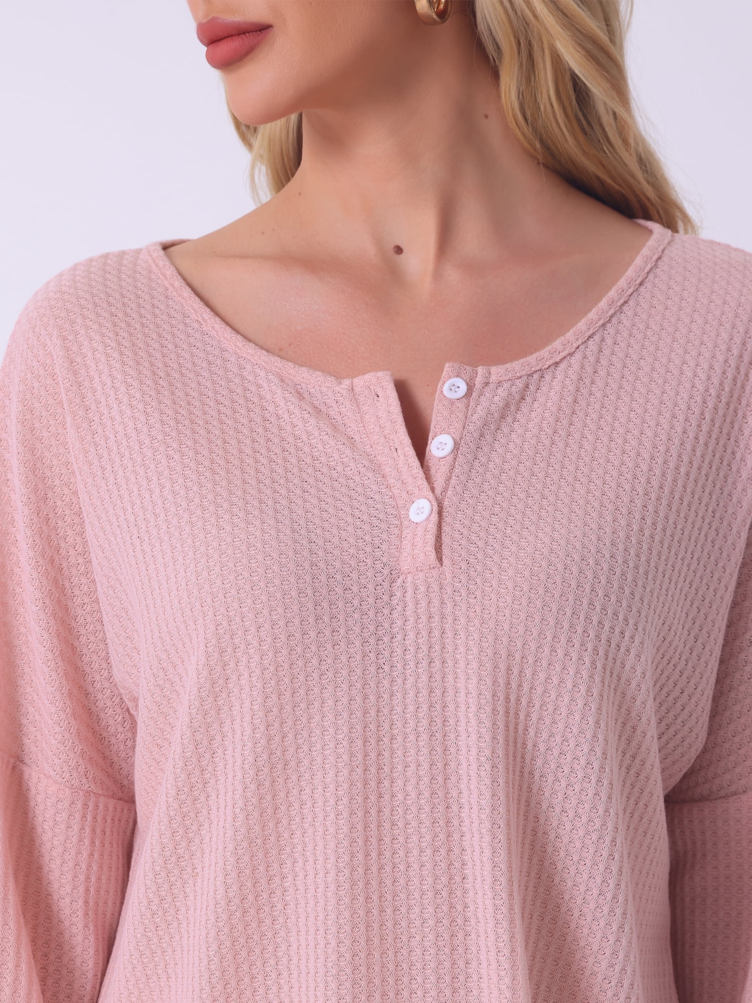 DARING DIVA Women's Pajama Set Waffle Knit Lounge Long Sleeve 2XL Pink
