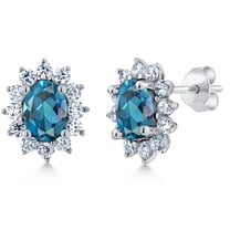 Gem Stone King 2.52 Ct Oval London Blue Topaz 925 Sterling Silver Halo Princess Diana Kate Middleton Post Earrings
