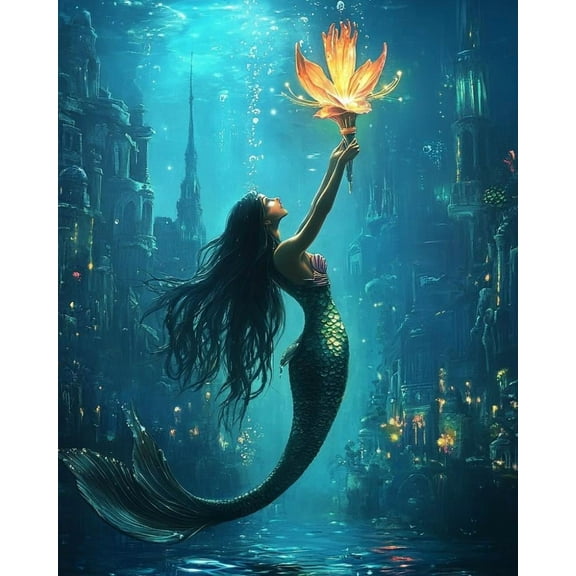 Paint by Numbers for Adults Kids Beginner Light of the Deep Sea DIY Acrylic Painting by Numbers Kits with Brushes Acrylic Pigment Home Decoration Gifts 16 x 20 inch